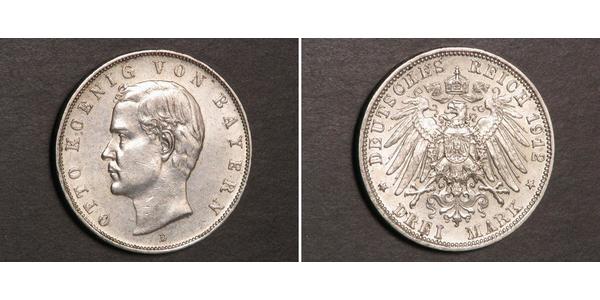 3 Mark Reino de Baviera (1806 - 1918) Plata Otón I de Baviera(1848 – 1916)