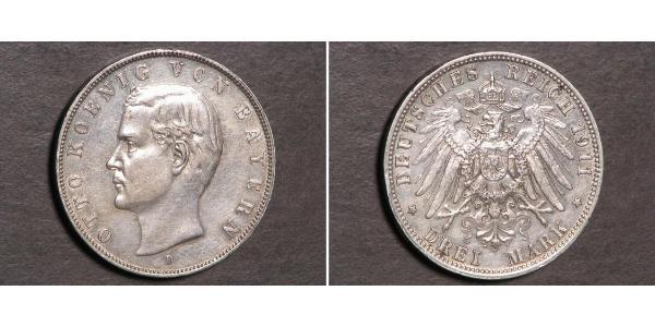 3 Mark Reino de Baviera (1806 - 1918) Plata Otón I de Baviera(1848 – 1916)
