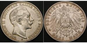 3 Mark Reino de Prusia (1701-1918) Plata Wilhelm II, German Emperor (1859-1941)