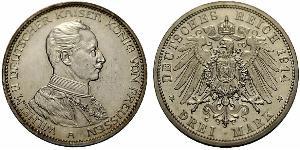 3 Mark Reino de Prusia (1701-1918) Plata Wilhelm II, German Emperor (1859-1941)