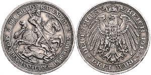 3 Mark Reino de Prusia (1701-1918) Plata Wilhelm II, German Emperor (1859-1941)