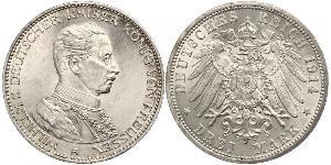 3 Mark Reino de Prusia (1701-1918) Plata Wilhelm II, German Emperor (1859-1941)