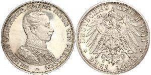 3 Mark Reino de Prusia (1701-1918) Plata Wilhelm II, German Emperor (1859-1941)