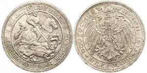 3 Mark Reino de Prusia (1701-1918) Plata Wilhelm II, German Emperor (1859-1941)