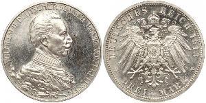 3 Mark Reino de Prusia (1701-1918) Plata Wilhelm II, German Emperor (1859-1941)