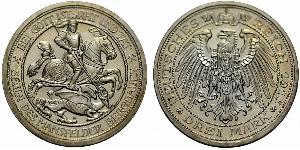 3 Mark Reino de Prusia (1701-1918) Plata Wilhelm II, German Emperor (1859-1941)