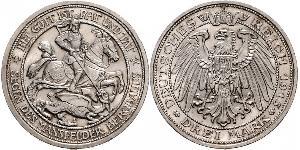 3 Mark Reino de Prusia (1701-1918) Plata Wilhelm II, German Emperor (1859-1941)