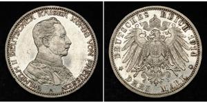 3 Mark Reino de Prusia (1701-1918) Plata Wilhelm II, German Emperor (1859-1941)