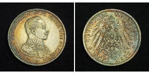 3 Mark Reino de Prusia (1701-1918) Plata Wilhelm II, German Emperor (1859-1941)