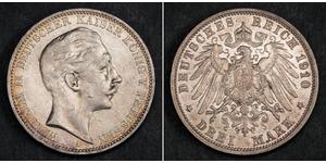 3 Mark Reino de Prusia (1701-1918) Plata Wilhelm II, German Emperor (1859-1941)