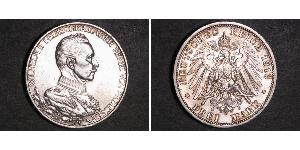 3 Mark Reino de Prusia (1701-1918) Plata Wilhelm II, German Emperor (1859-1941)