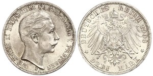 3 Mark Reino de Prusia (1701-1918) Plata Wilhelm II, German Emperor (1859-1941)