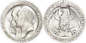 3 Mark Reino de Prusia (1701-1918) Plata Wilhelm II, German Emperor (1859-1941)