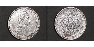 3 Mark Reino de Prusia (1701-1918) Plata Wilhelm II, German Emperor (1859-1941)