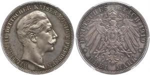 3 Mark Reino de Prusia (1701-1918) Plata Wilhelm II, German Emperor (1859-1941)