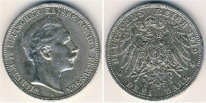 3 Mark Reino de Prusia (1701-1918) Plata Wilhelm II, German Emperor (1859-1941)