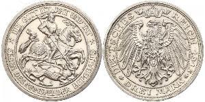 3 Mark Reino de Prusia (1701-1918) Plata Wilhelm II, German Emperor (1859-1941)