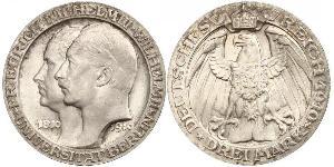 3 Mark Reino de Prusia (1701-1918) Plata Wilhelm II, German Emperor (1859-1941)