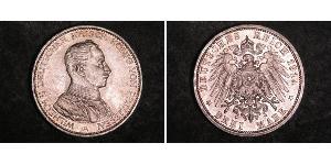 3 Mark Reino de Prusia (1701-1918) Plata Wilhelm II, German Emperor (1859-1941)