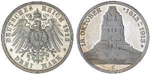 3 Mark Reino de Sajonia (1806 - 1918) Plata 