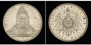 3 Mark Reino de Sajonia (1806 - 1918) Plata 