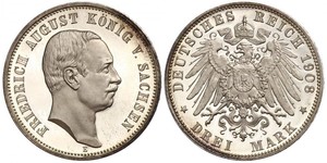 3 Mark Reino de Sajonia (1806 - 1918) Plata Federico Augusto III de Sajonia (1865-1932)