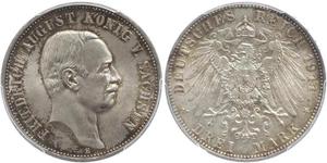 3 Mark Reino de Sajonia (1806 - 1918) Plata Federico Augusto III de Sajonia (1865-1932)