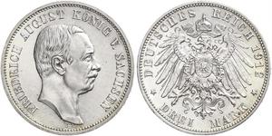 3 Mark Reino de Sajonia (1806 - 1918) Plata Federico Augusto III de Sajonia (1865-1932)