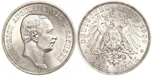 3 Mark Reino de Sajonia (1806 - 1918) Plata Federico Augusto III de Sajonia (1865-1932)