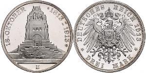 3 Mark Reino de Sajonia (1806 - 1918) Plata 