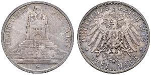 3 Mark Reino de Sajonia (1806 - 1918) Plata 