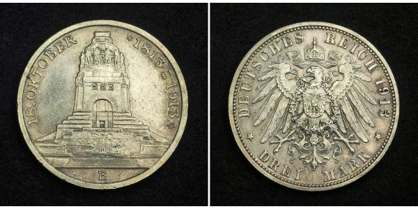 3 Mark Reino de Sajonia (1806 - 1918) Plata 