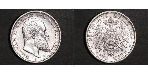 3 Mark Reino de Wurtemberg (1806-1918) Plata Wilhelm II, German Emperor (1859-1941)