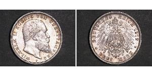 3 Mark Reino de Wurtemberg (1806-1918) Plata Wilhelm II, German Emperor (1859-1941)