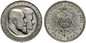 3 Mark Reino de Wurtemberg (1806-1918) Plata Wilhelm II, German Emperor (1859-1941)