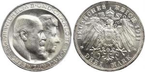 3 Mark Reino de Wurtemberg (1806-1918) Plata Wilhelm II, German Emperor (1859-1941)