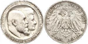 3 Mark Reino de Wurtemberg (1806-1918) Plata Wilhelm II, German Emperor (1859-1941)