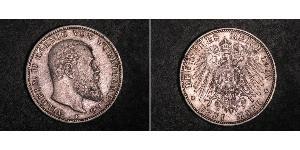 3 Mark Reino de Wurtemberg (1806-1918) Plata Wilhelm II, German Emperor (1859-1941)