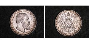 3 Mark Reino de Wurtemberg (1806-1918) Plata Wilhelm II, German Emperor (1859-1941)