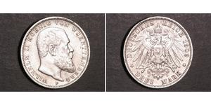 3 Mark Reino de Wurtemberg (1806-1918) Plata Wilhelm II, German Emperor (1859-1941)