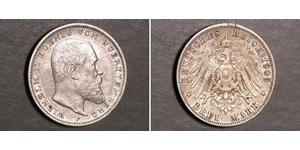 3 Mark Reino de Wurtemberg (1806-1918) Plata Wilhelm II, German Emperor (1859-1941)