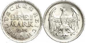 3 Mark República de Weimar (1918-1933) Plata 