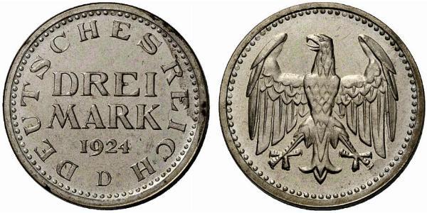 3 Mark República de Weimar (1918-1933) Plata 
