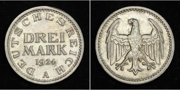 3 Mark República de Weimar (1918-1933) Plata 