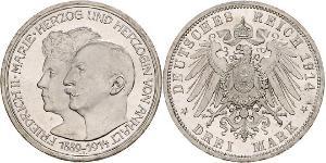 3 Mark Anhalt-Dessau (1603 -1863) Silber Friedrich II. (Anhalt)(1856 – 1918)