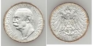 3 Mark Anhalt-Dessau (1603 -1863) Silber Friedrich II. (Anhalt)(1856 – 1918)