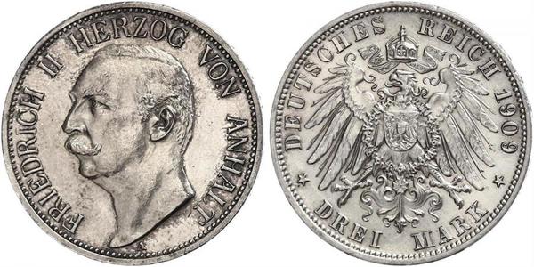 3 Mark Anhalt-Dessau (1603 -1863) Silber Friedrich II. (Anhalt)(1856 – 1918)