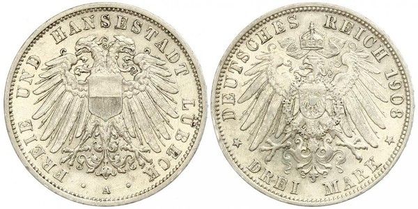 3 Mark Free City of Lübeck Silber 