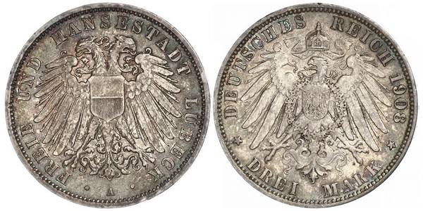 3 Mark Free City of Lübeck Silber 