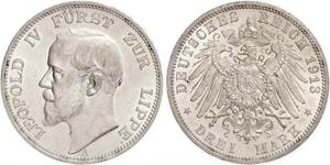 3 Mark Fürstentum Lippe (1123 - 1918) Silber Leopold IV. (Lippe)